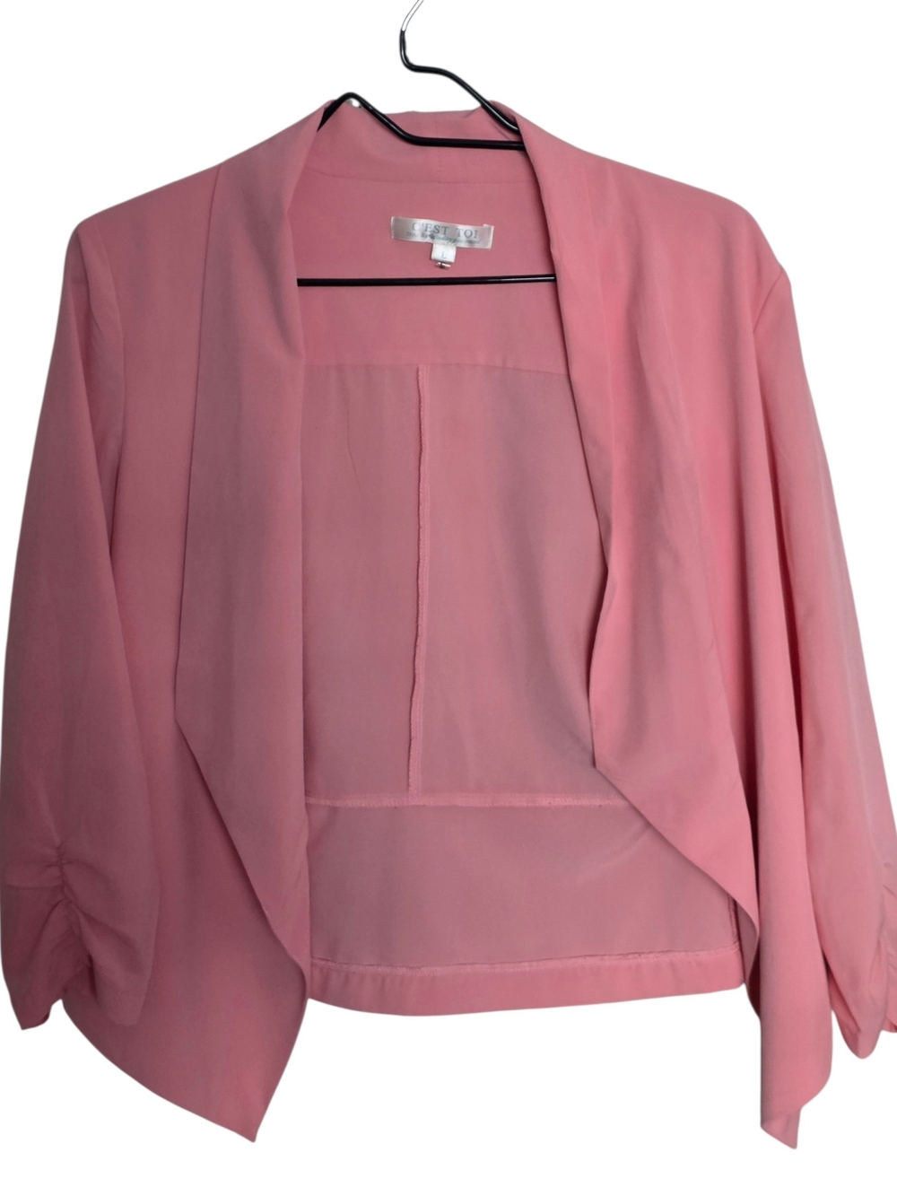Womens Pink Draped Open-Front Jacket